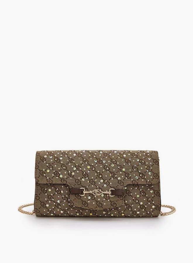 سيليست Monogram Diamante Embellished Crossbody Bag With Chain Strap Ramadan Collections